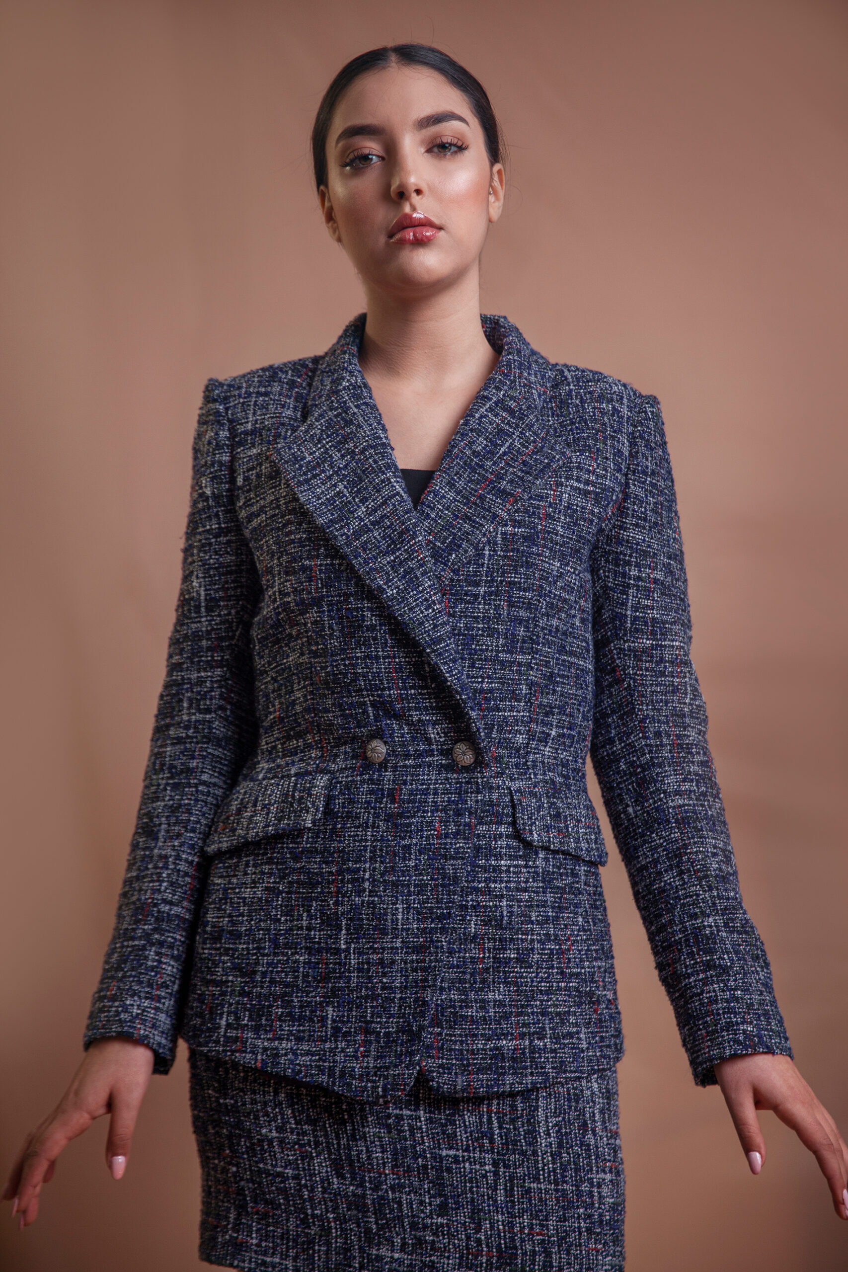 Double-breasted tweed blazer