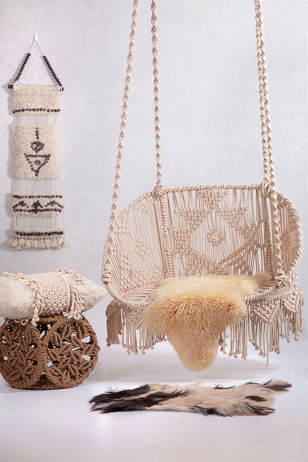 Beige Macrame Hammock Chair