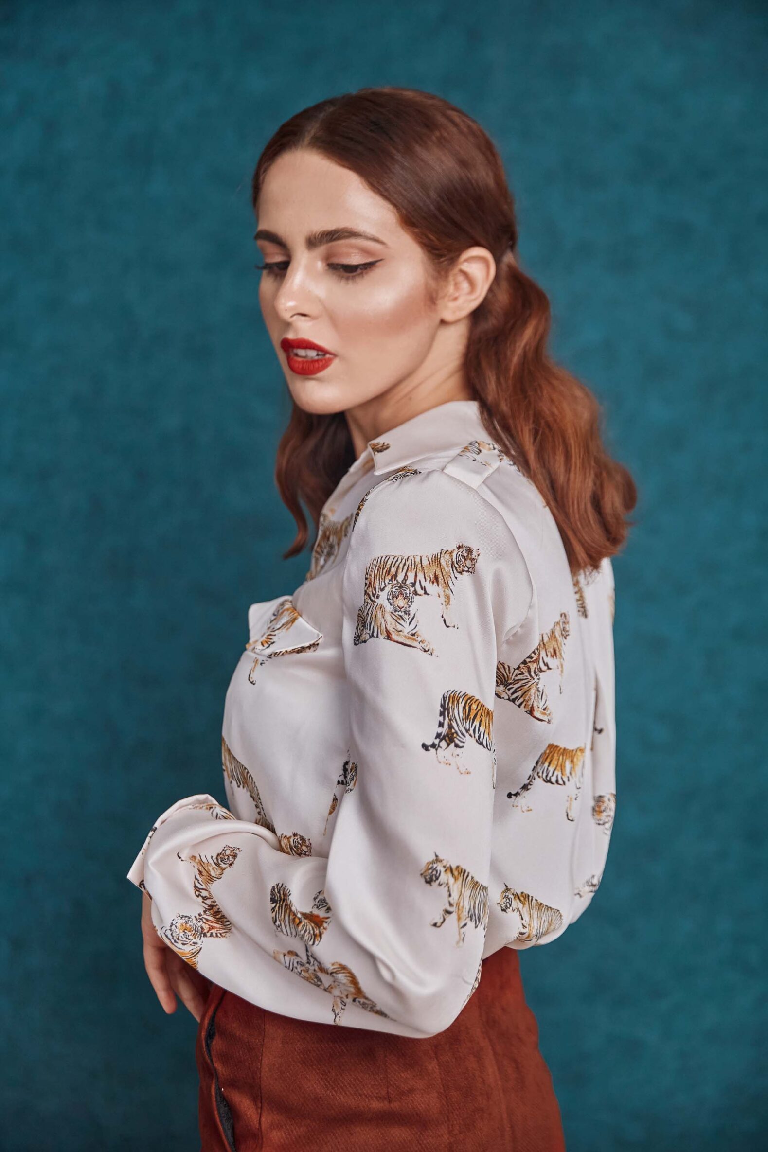 Printed white satin shirt