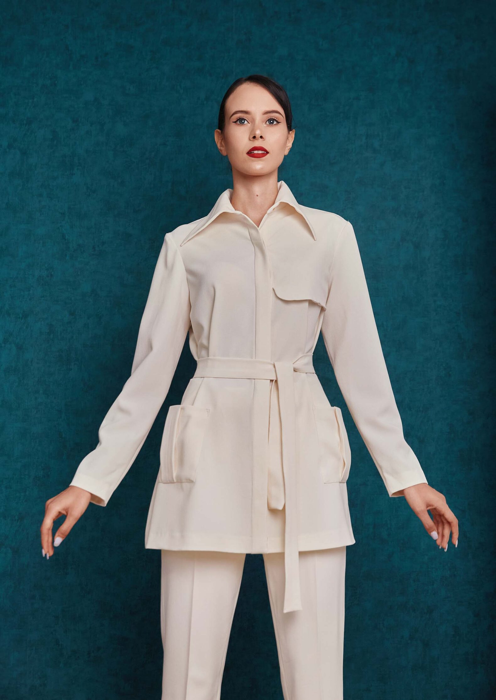 Light ivory belted trench jacket