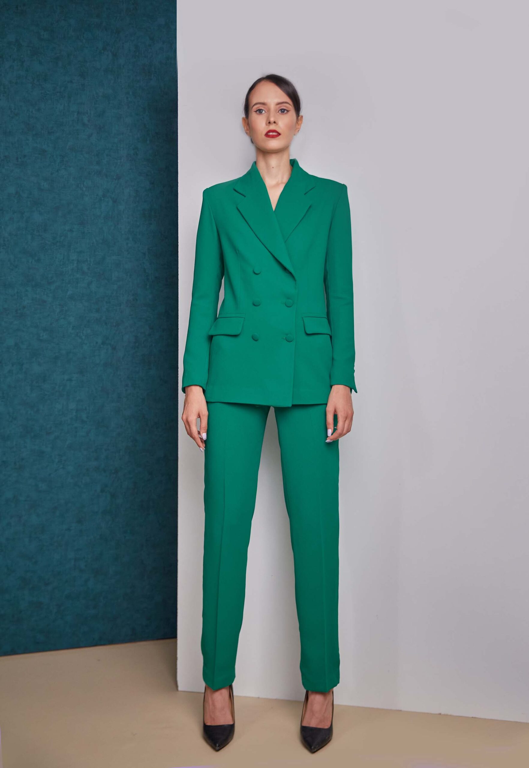 Tailored double breasted green blazer