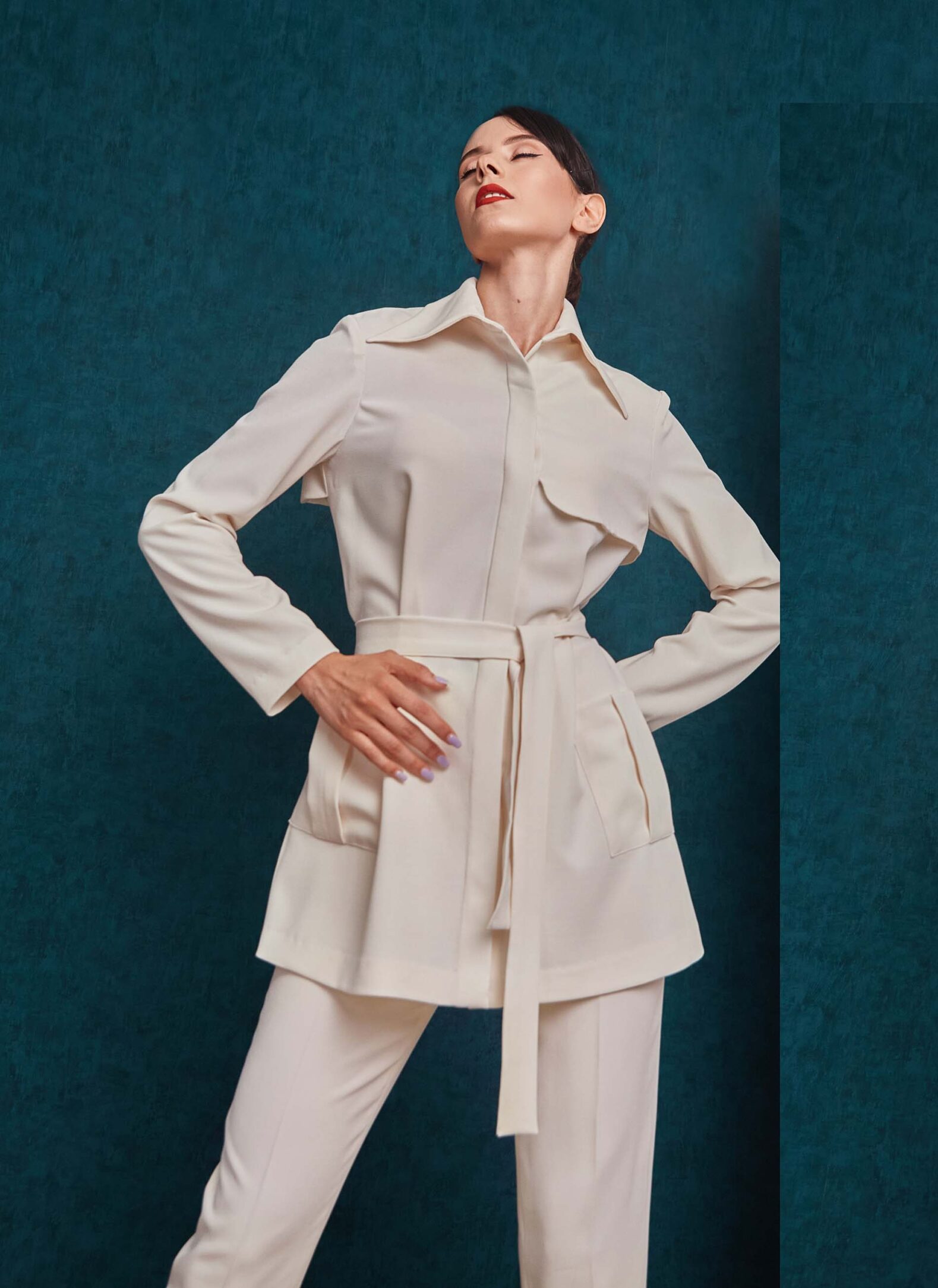 Light ivory belted trench jacket