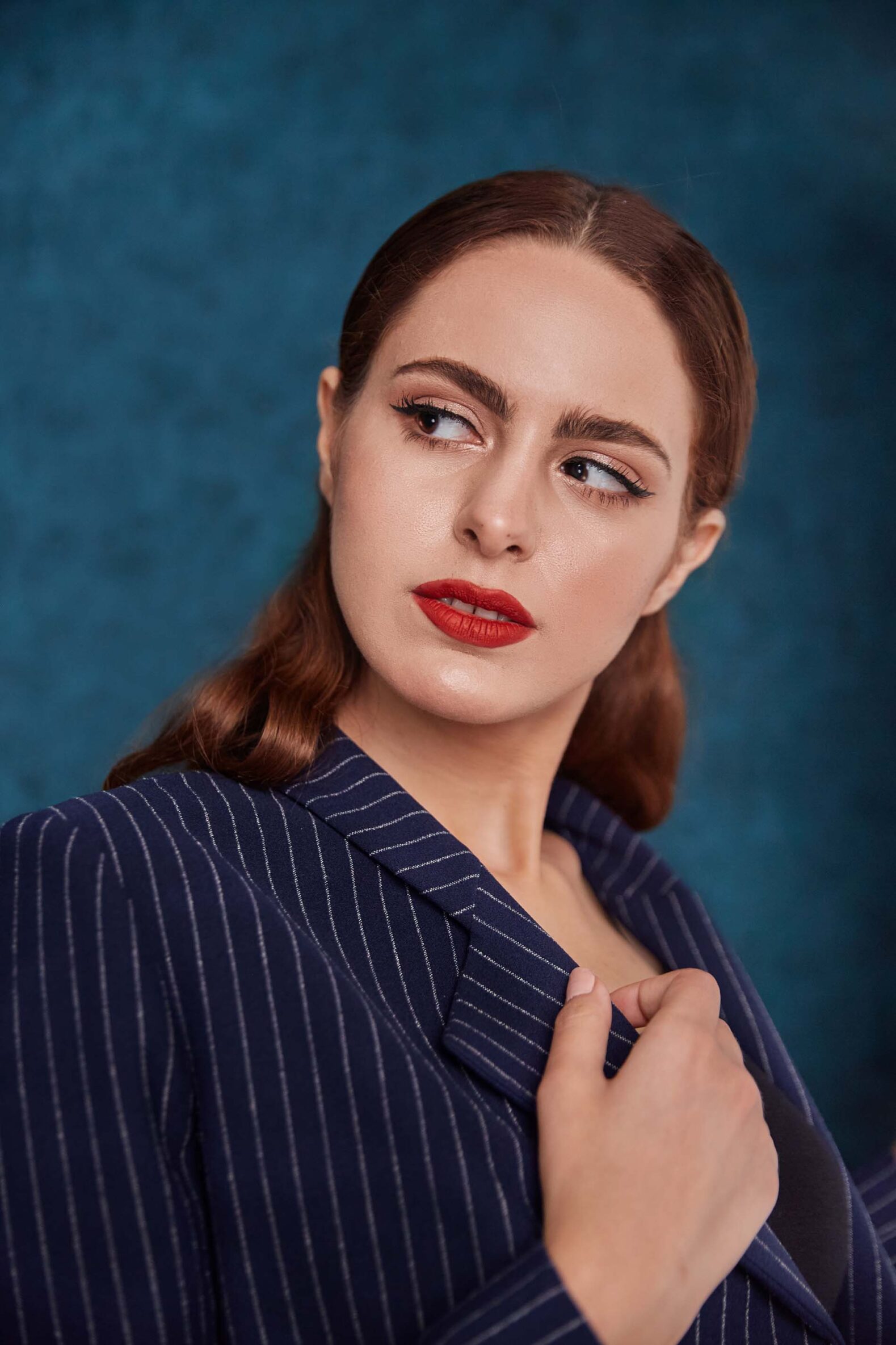 Pinstriped double breasted blue blazer