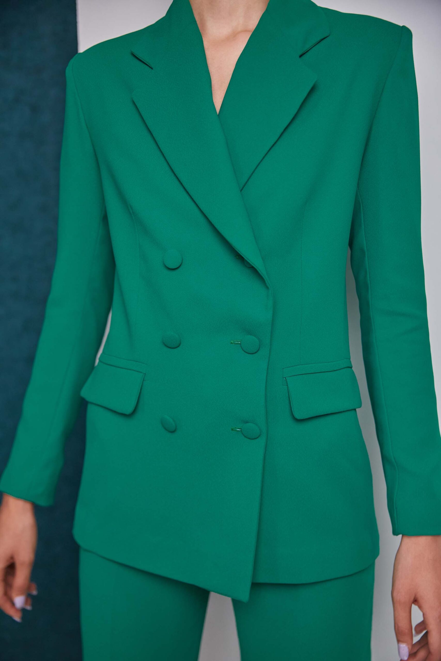 Tailored double breasted green blazer