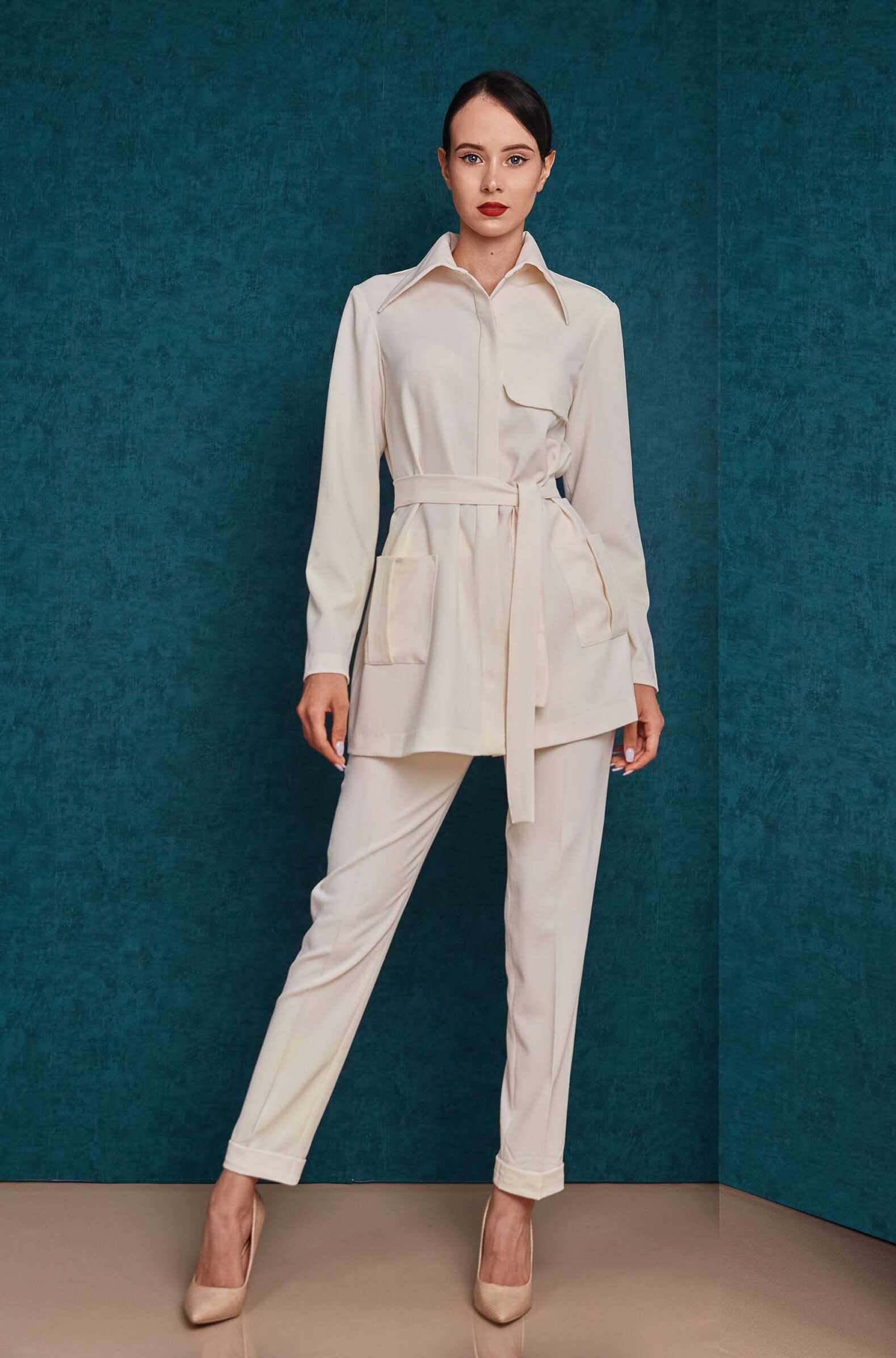 Light ivory belted trench jacket