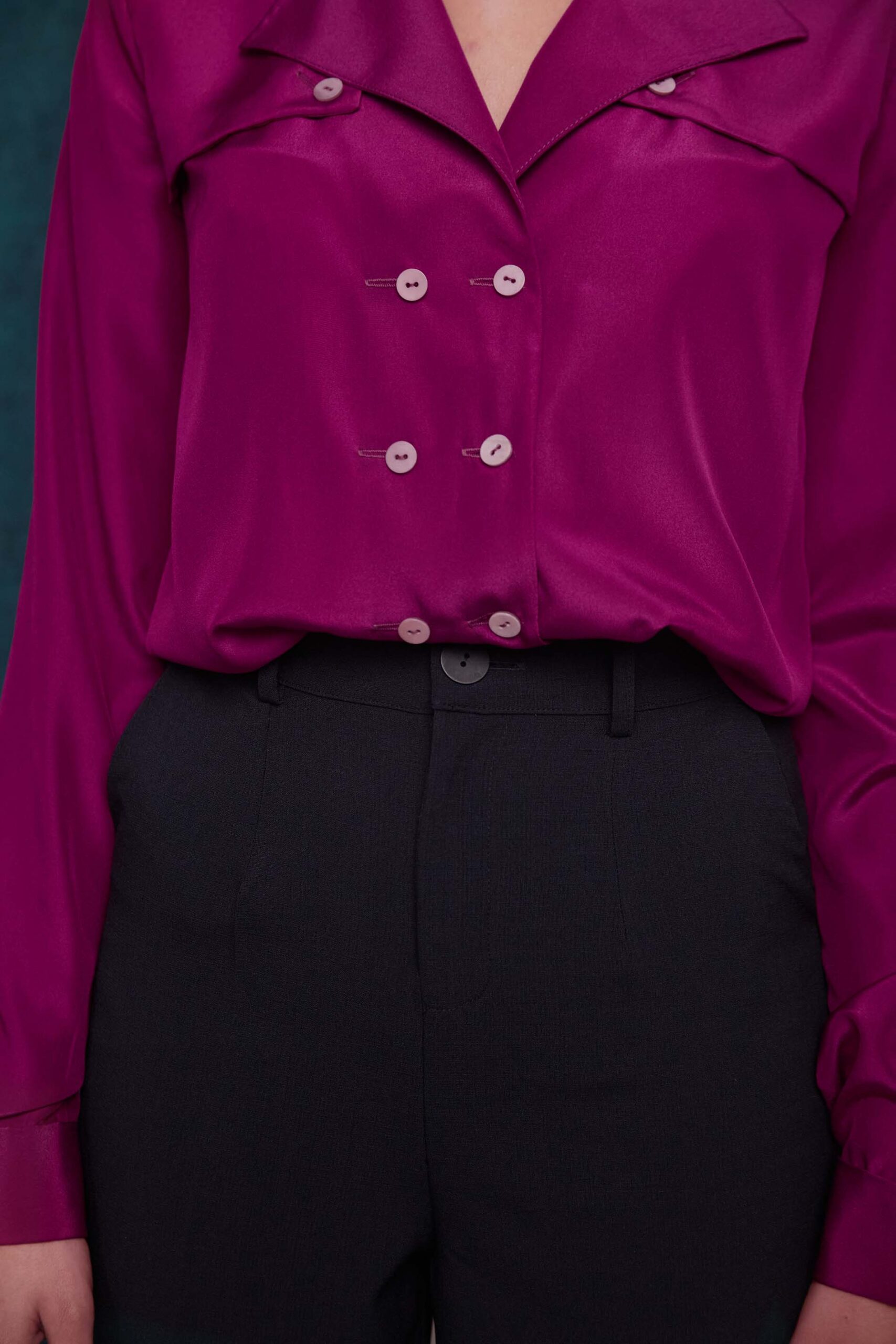 Gun flap magenta shirt and black palazzo pants look