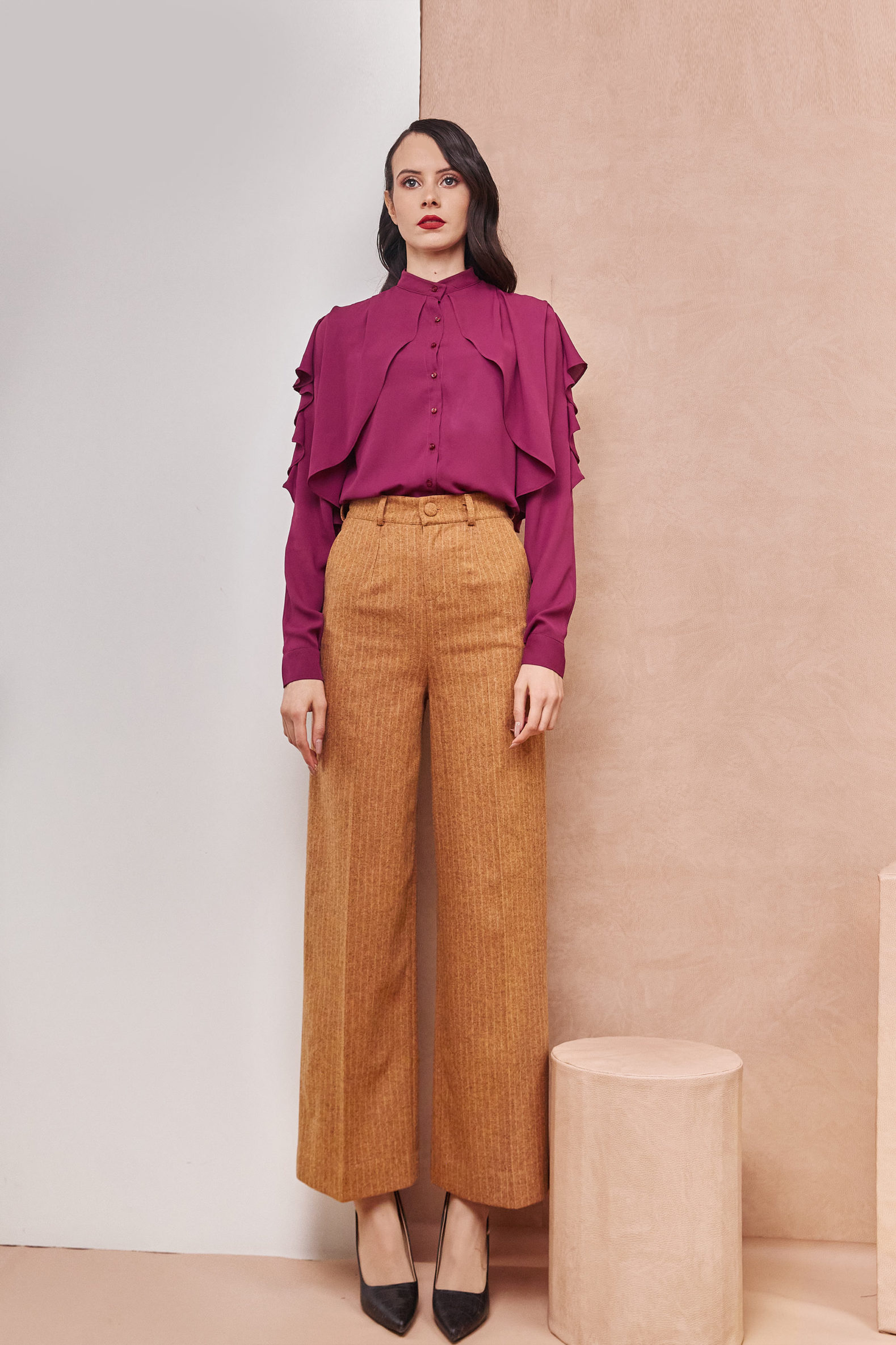 High Rise Wool Caramel Pants