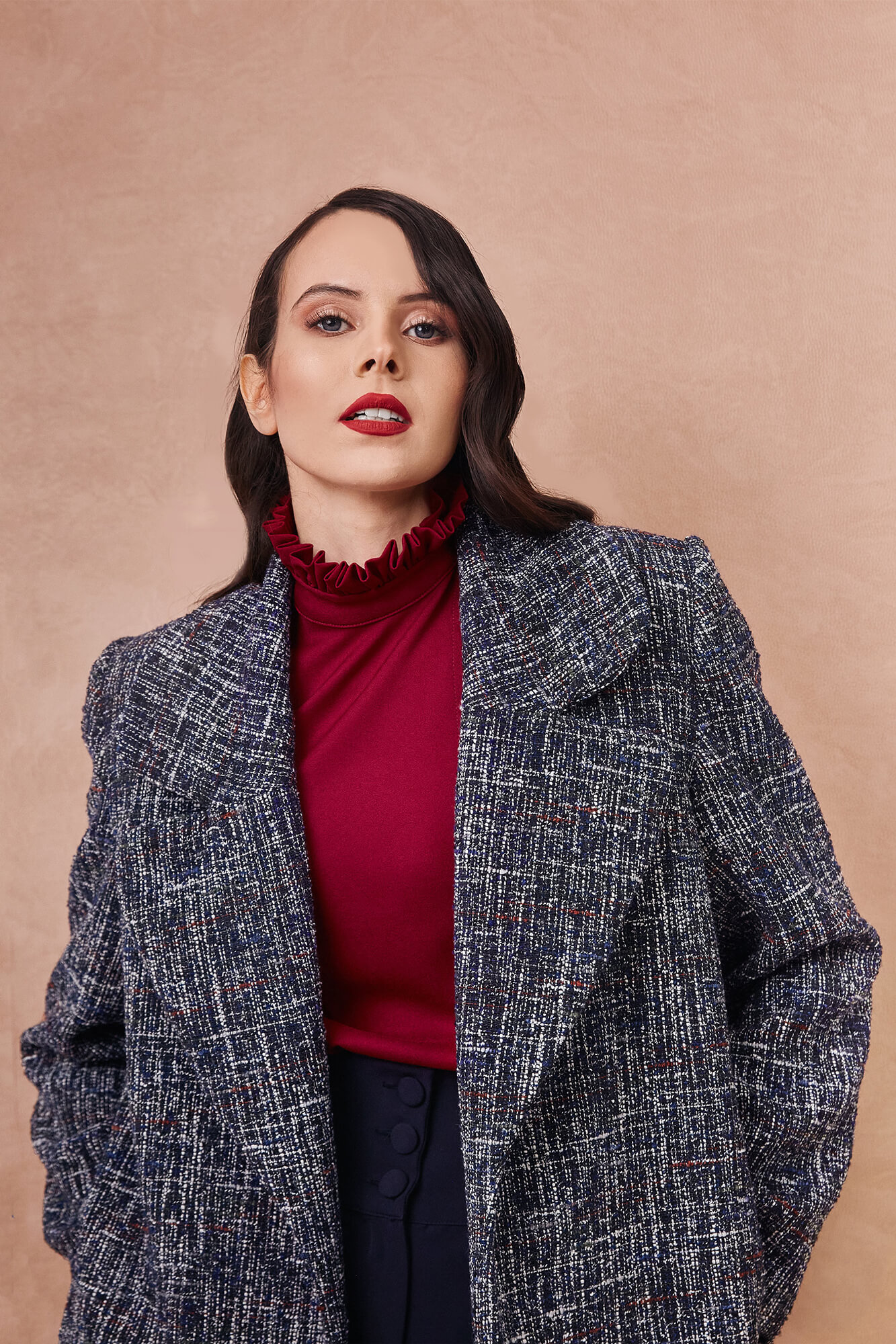 Luxury Thick Tweed Red Coat