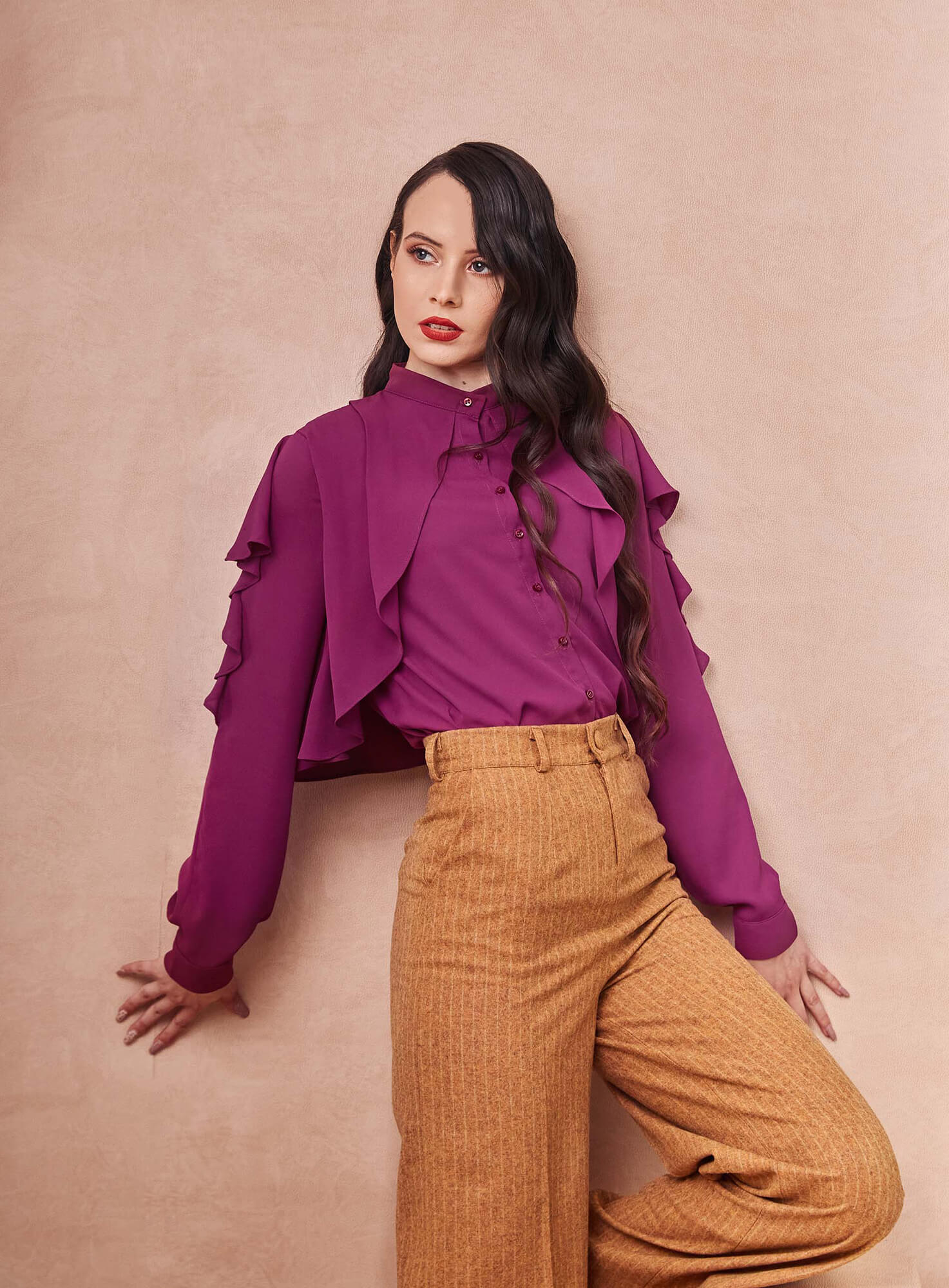 Drapped Ruffle Violet Shirt