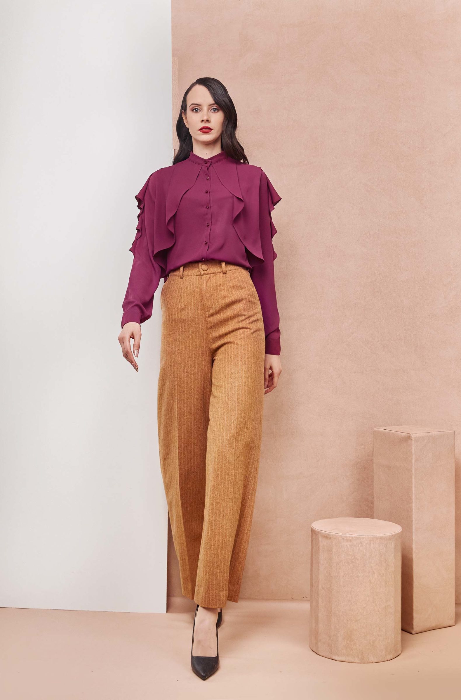 High Rise Wool Caramel Pants