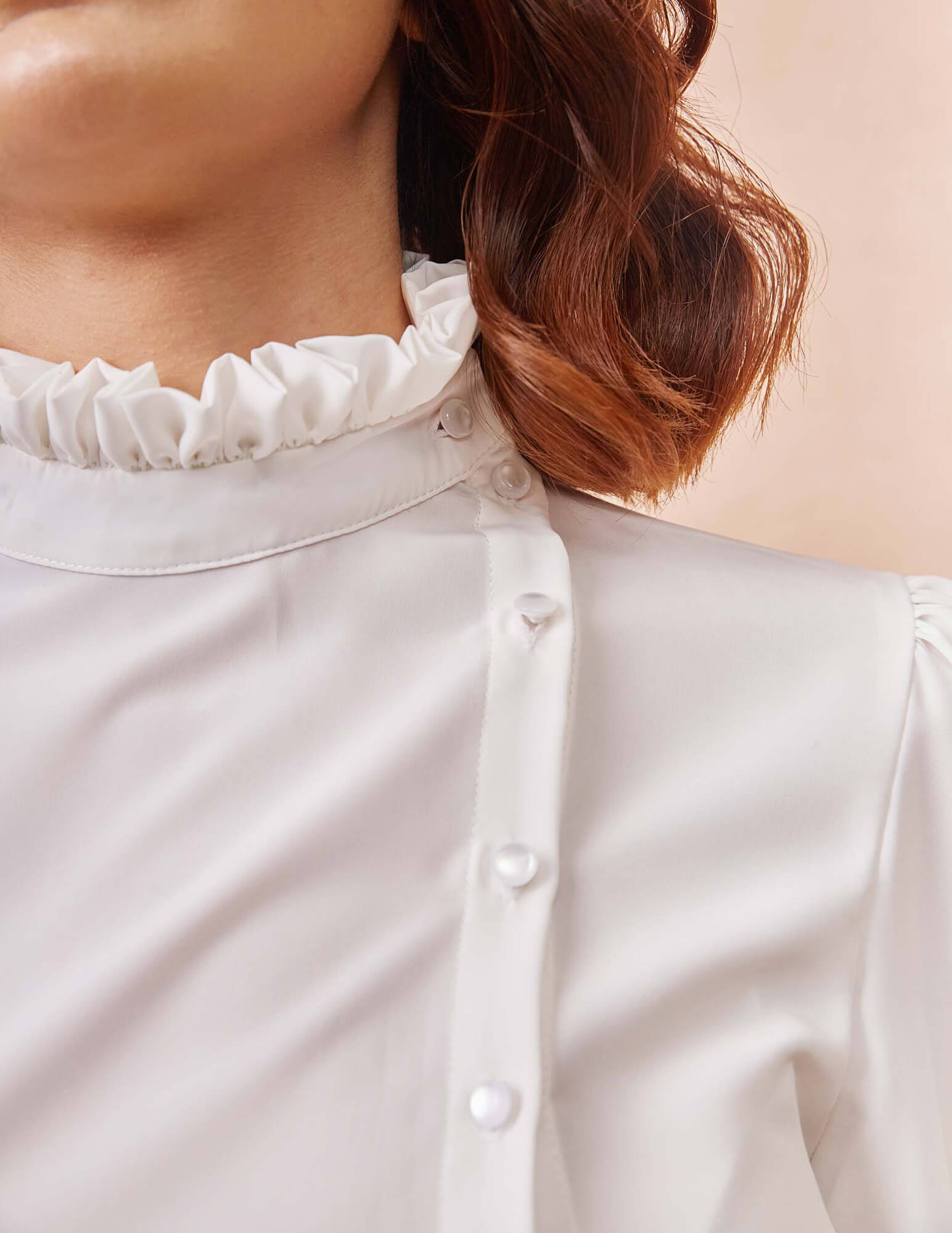 High Collar Side Button White Shirt with High Waisted Orange Pants