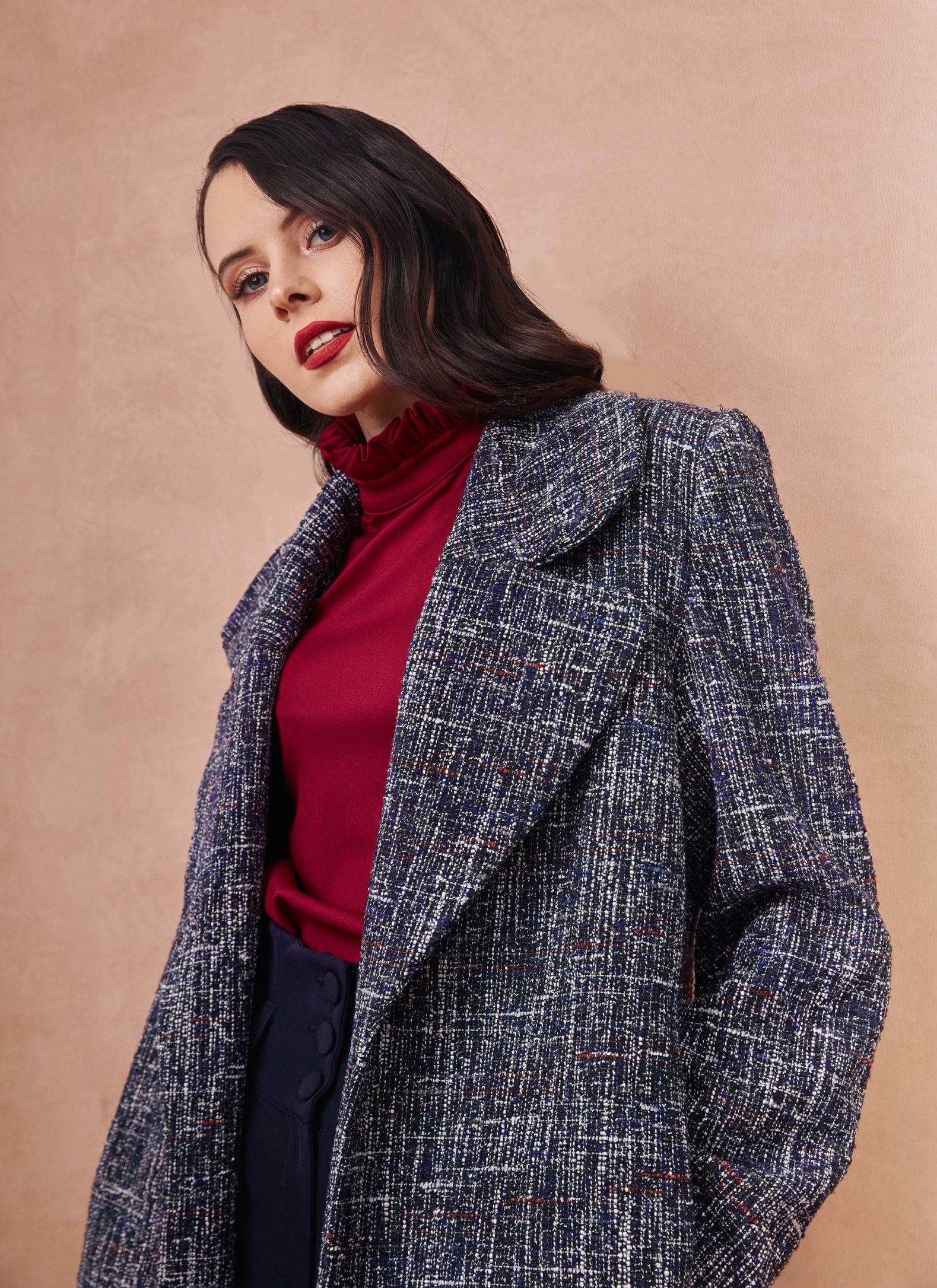 Luxury Thick Tweed Red Coat