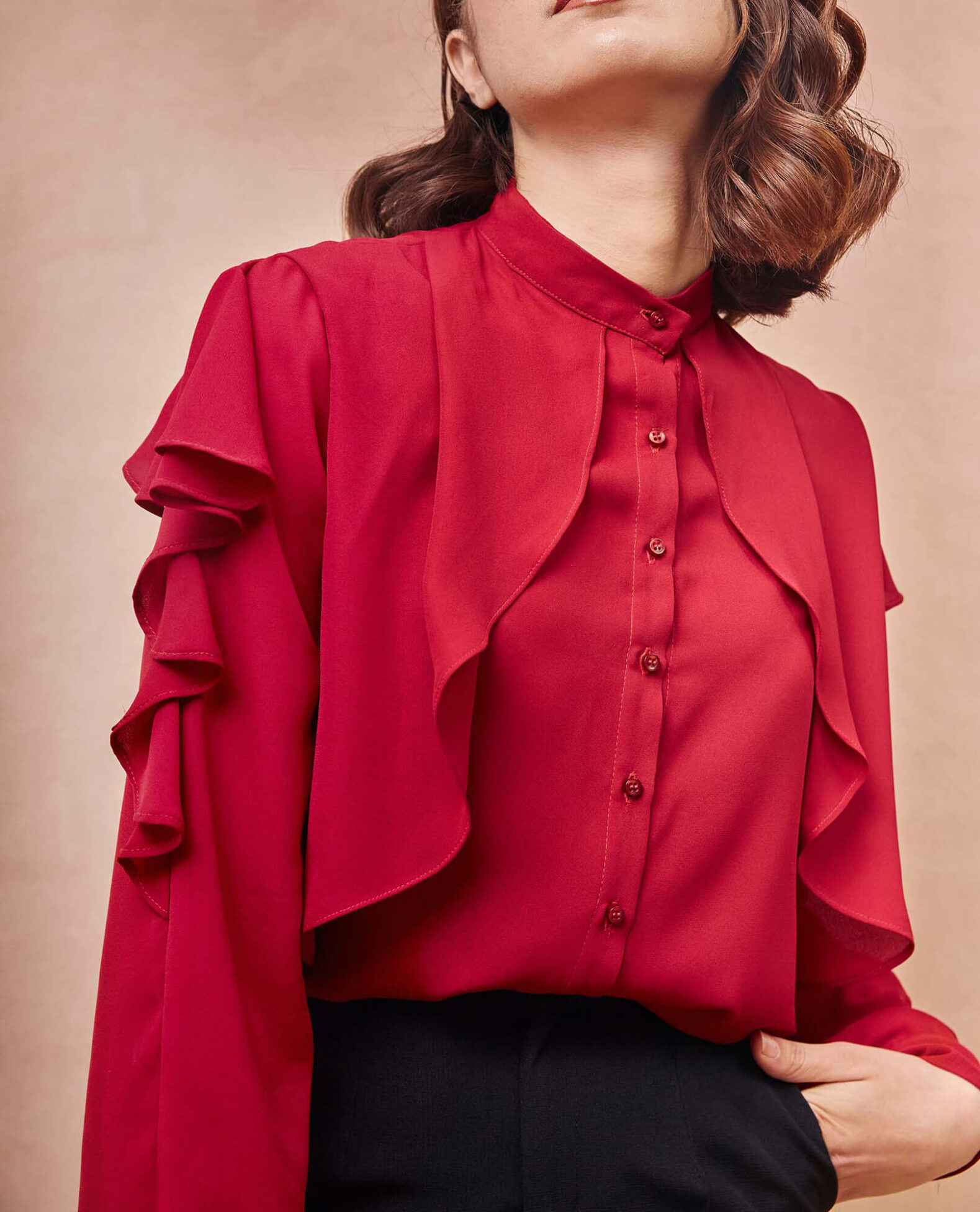 Drapped Ruffle Red Shirt