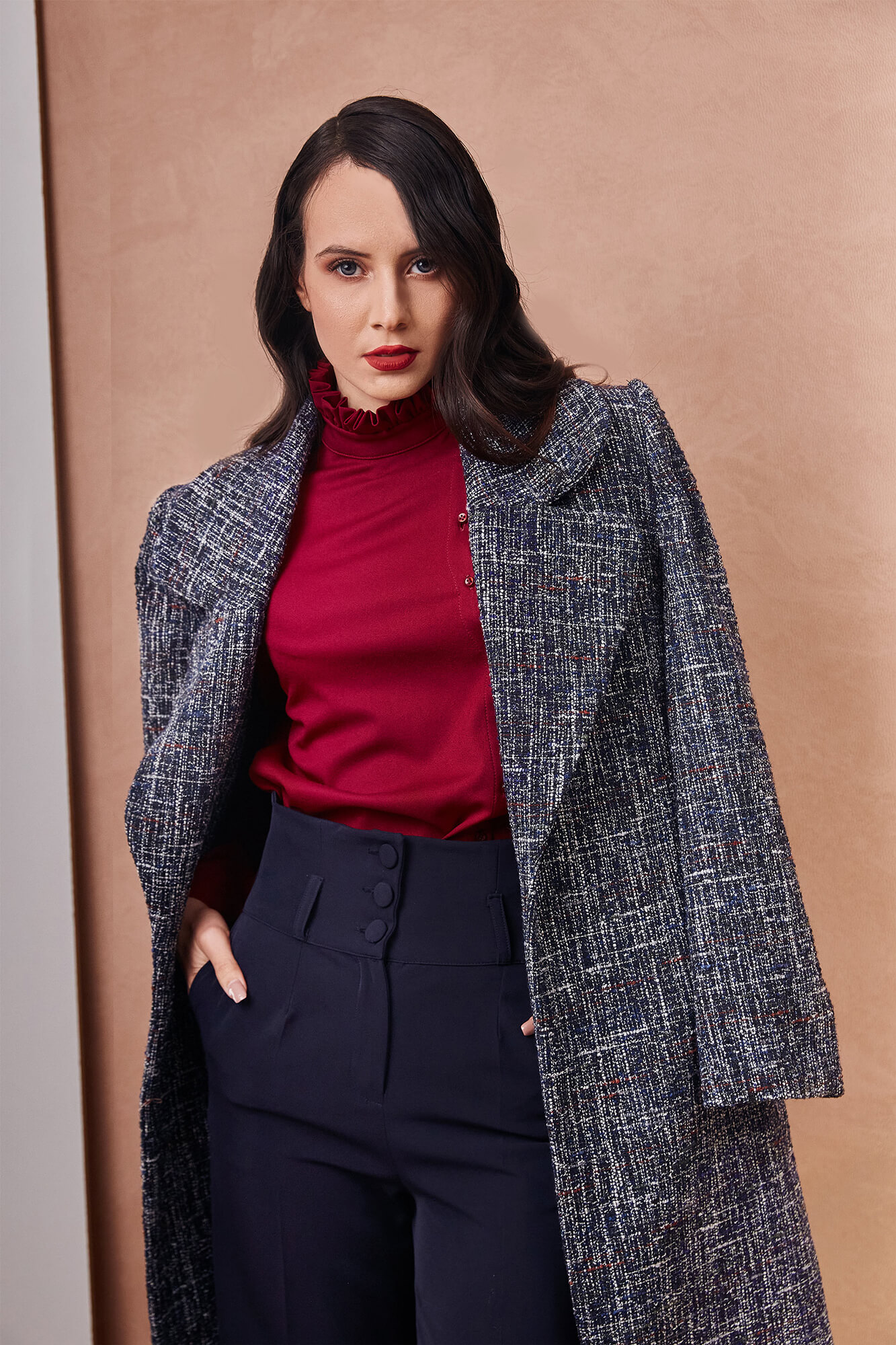 Luxury Thick Tweed Red Coat