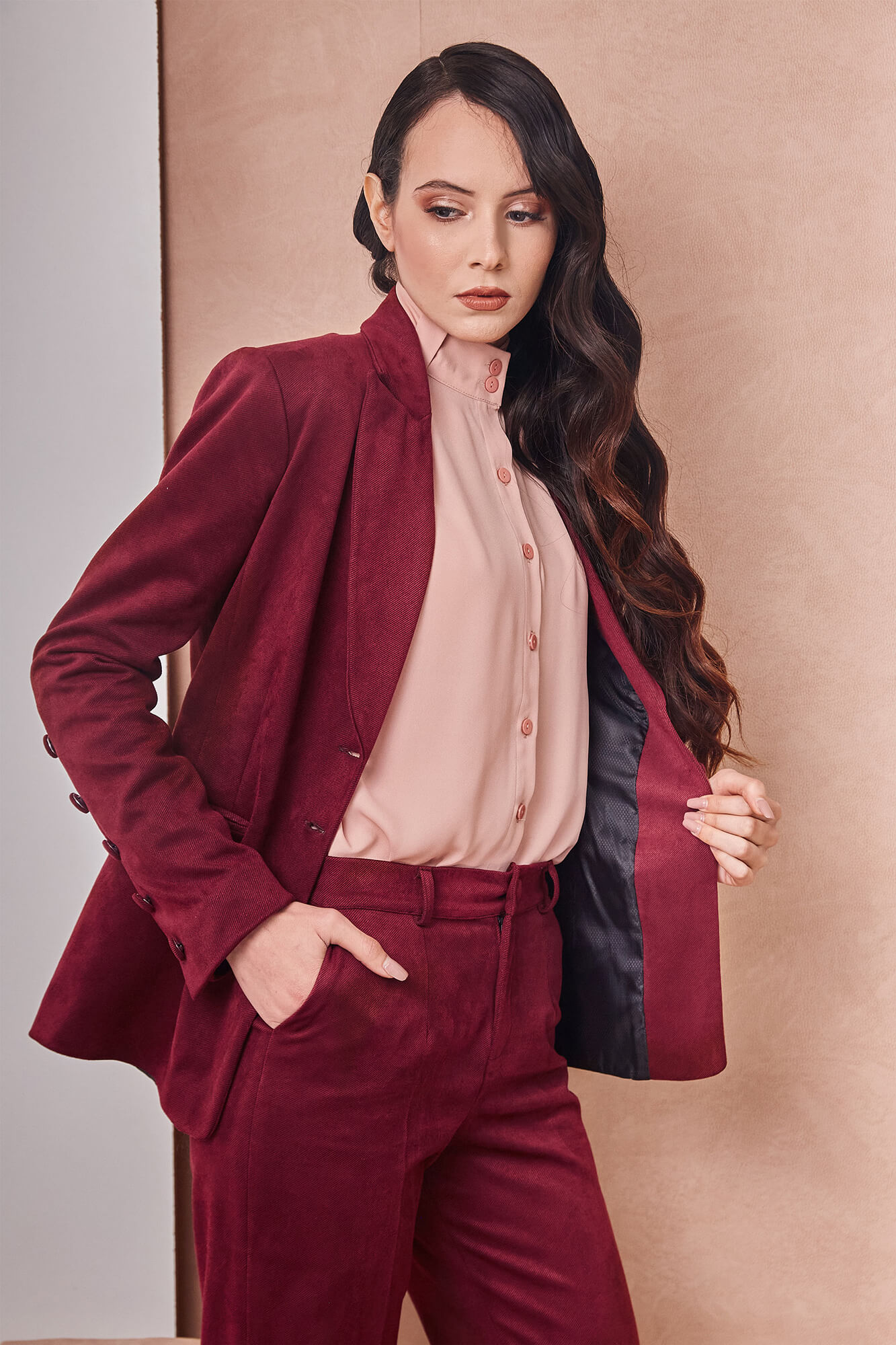 Luxury Scuba Suede Red Blazer