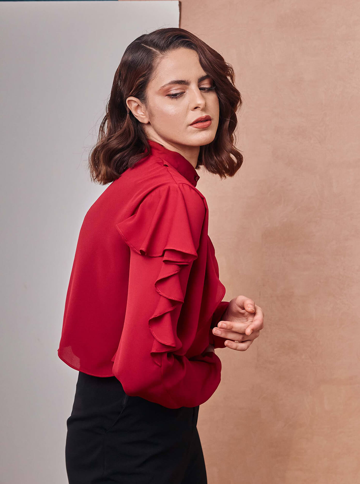 Drapped Ruffle Red Shirt