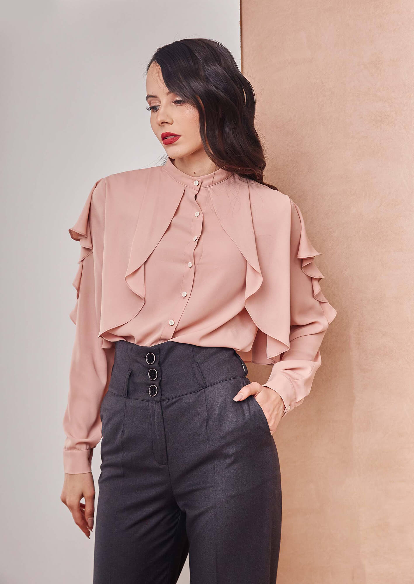 Drapped Ruffle Pastel Shirt