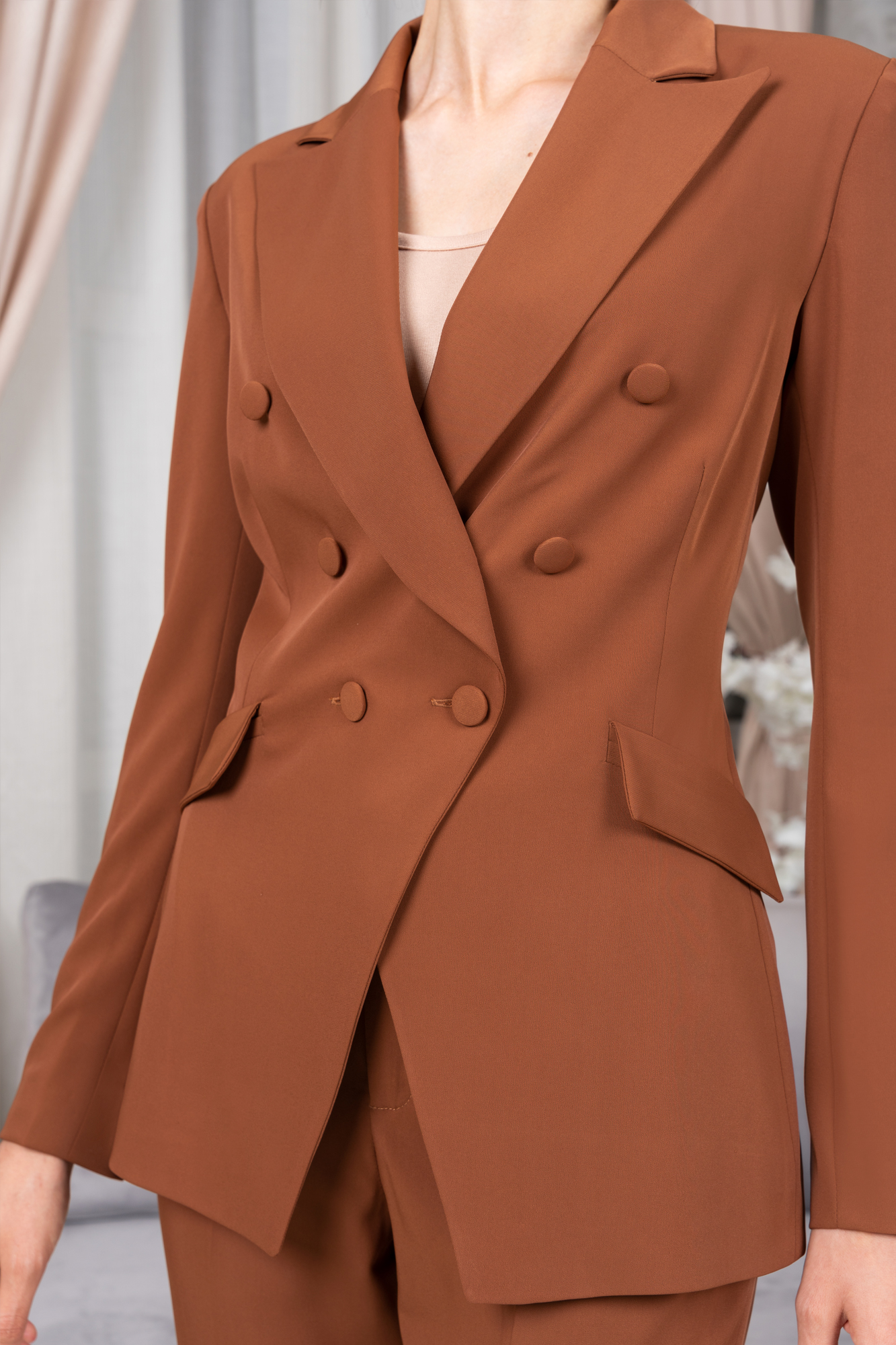 Caramel Tailored Button Luxe Blazer