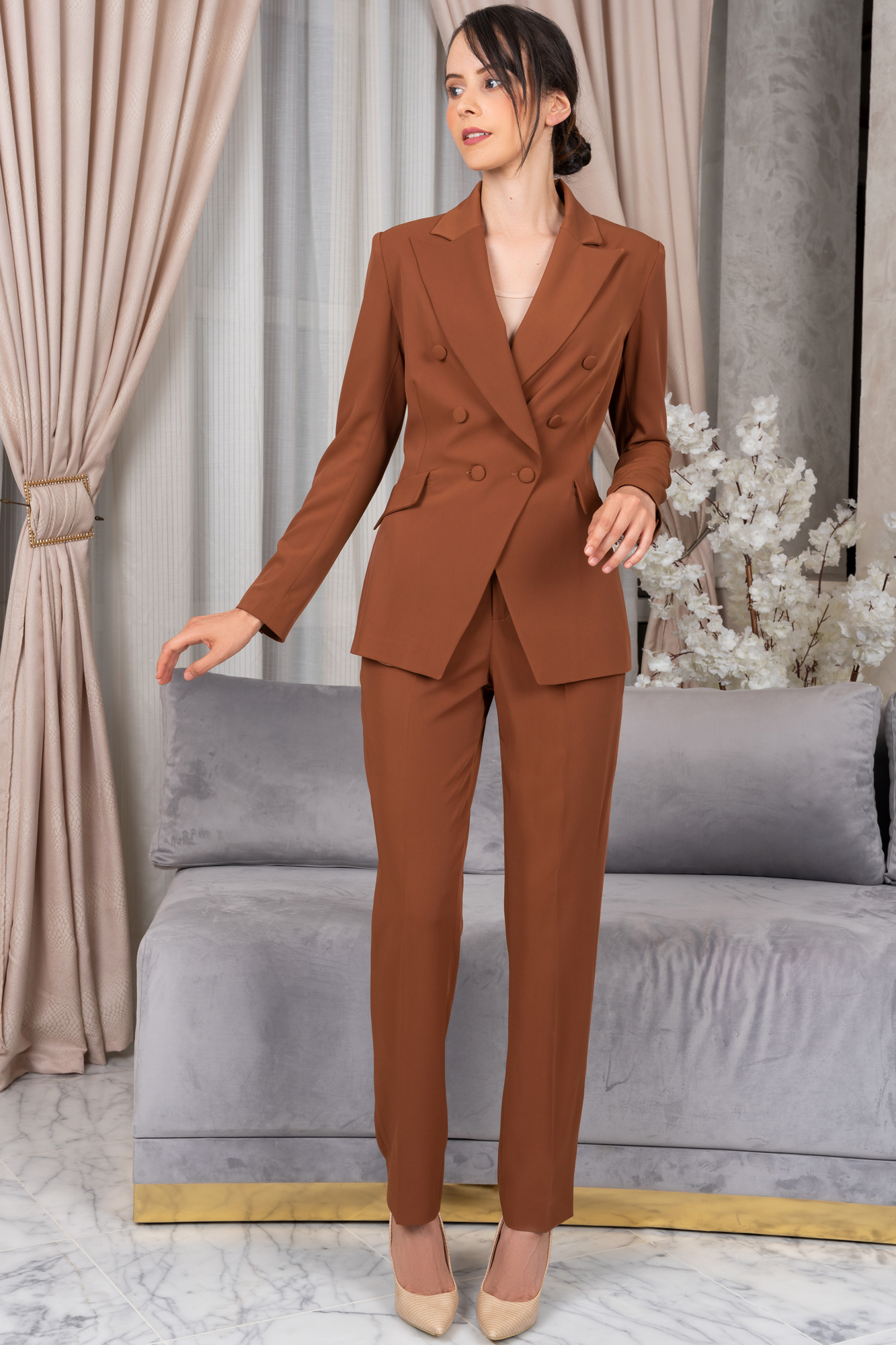 Caramel Tailored Button Luxe Blazer