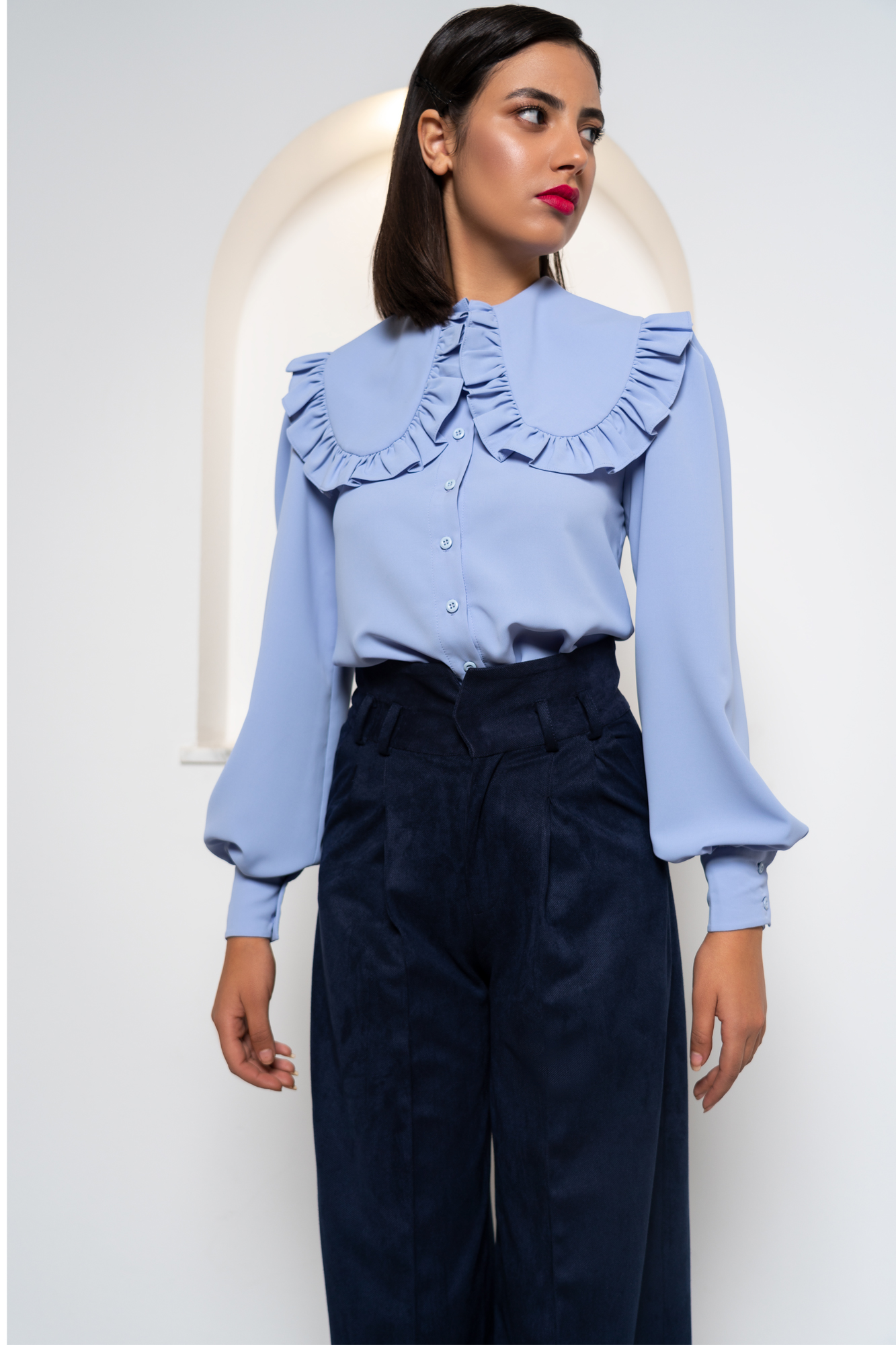 Glamorous Shirt In Blue With peter pan frill collar