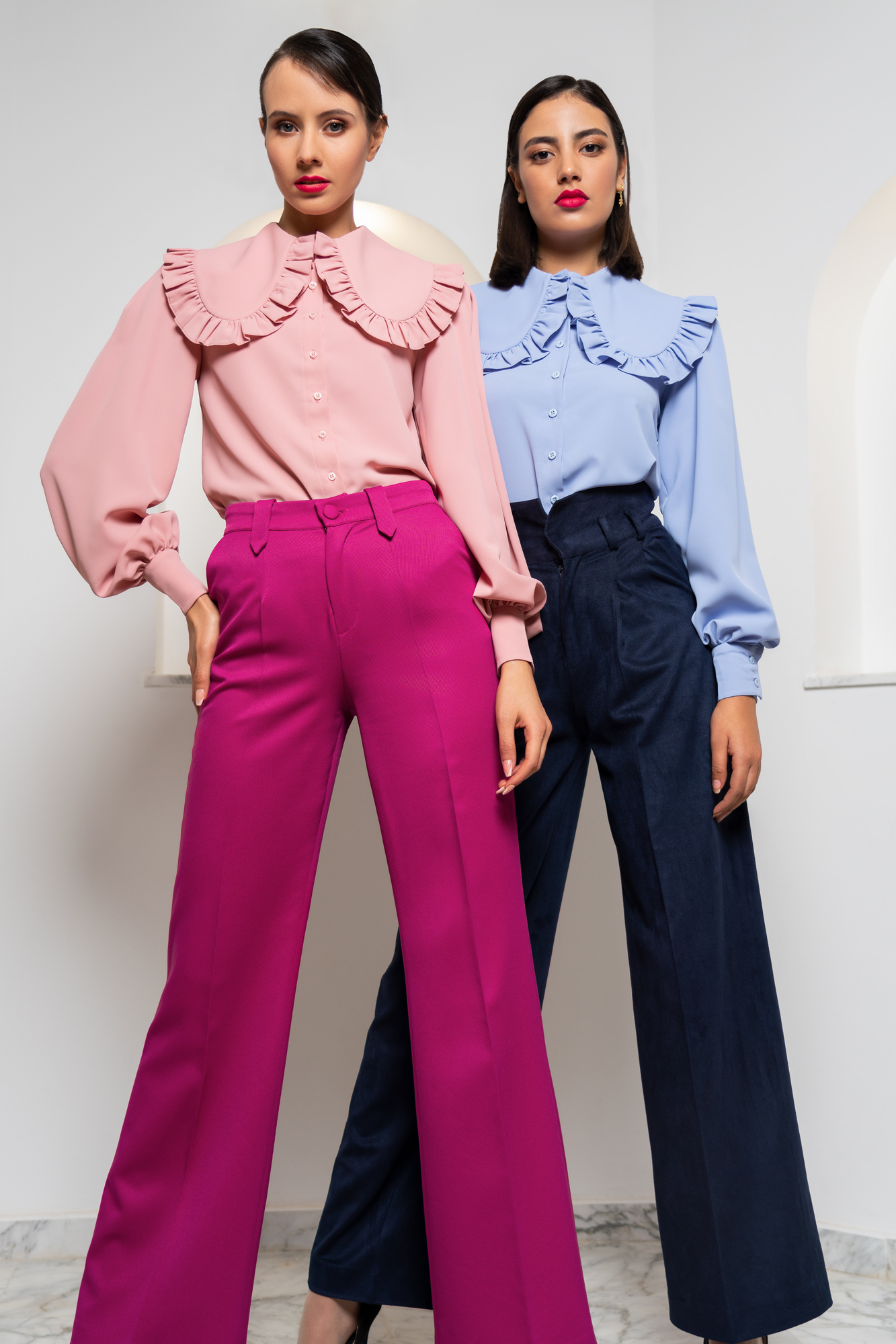 Glamorous Shirt In Blue With peter pan frill collar