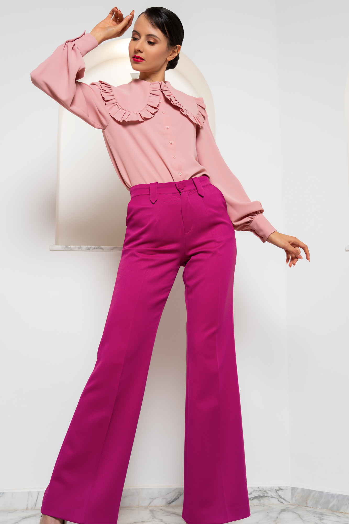 Glamorous Shirt In Pink With peter pan frill collar