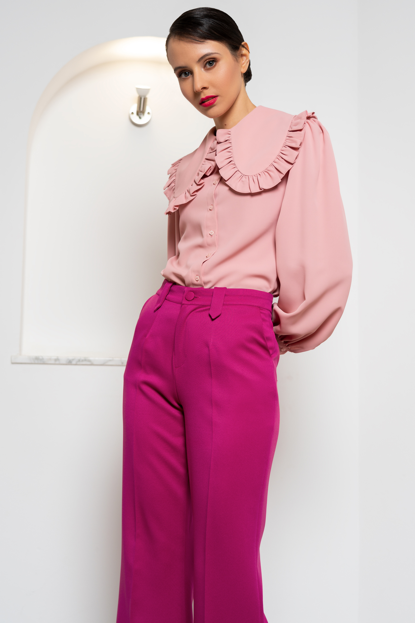 Glamorous Shirt In Pink With peter pan frill collar