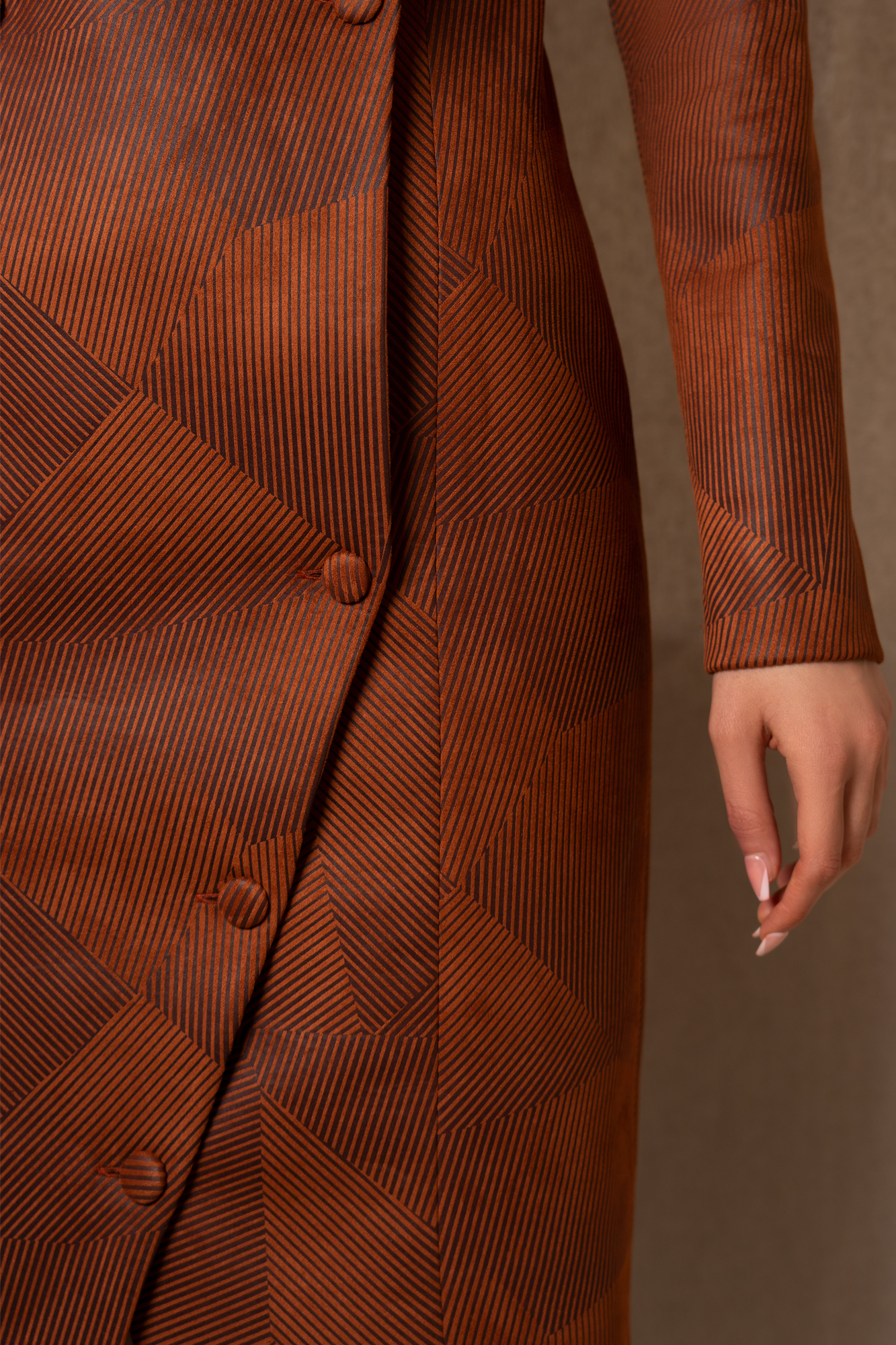 Textured Double Breasted Tobacco Brown Dress