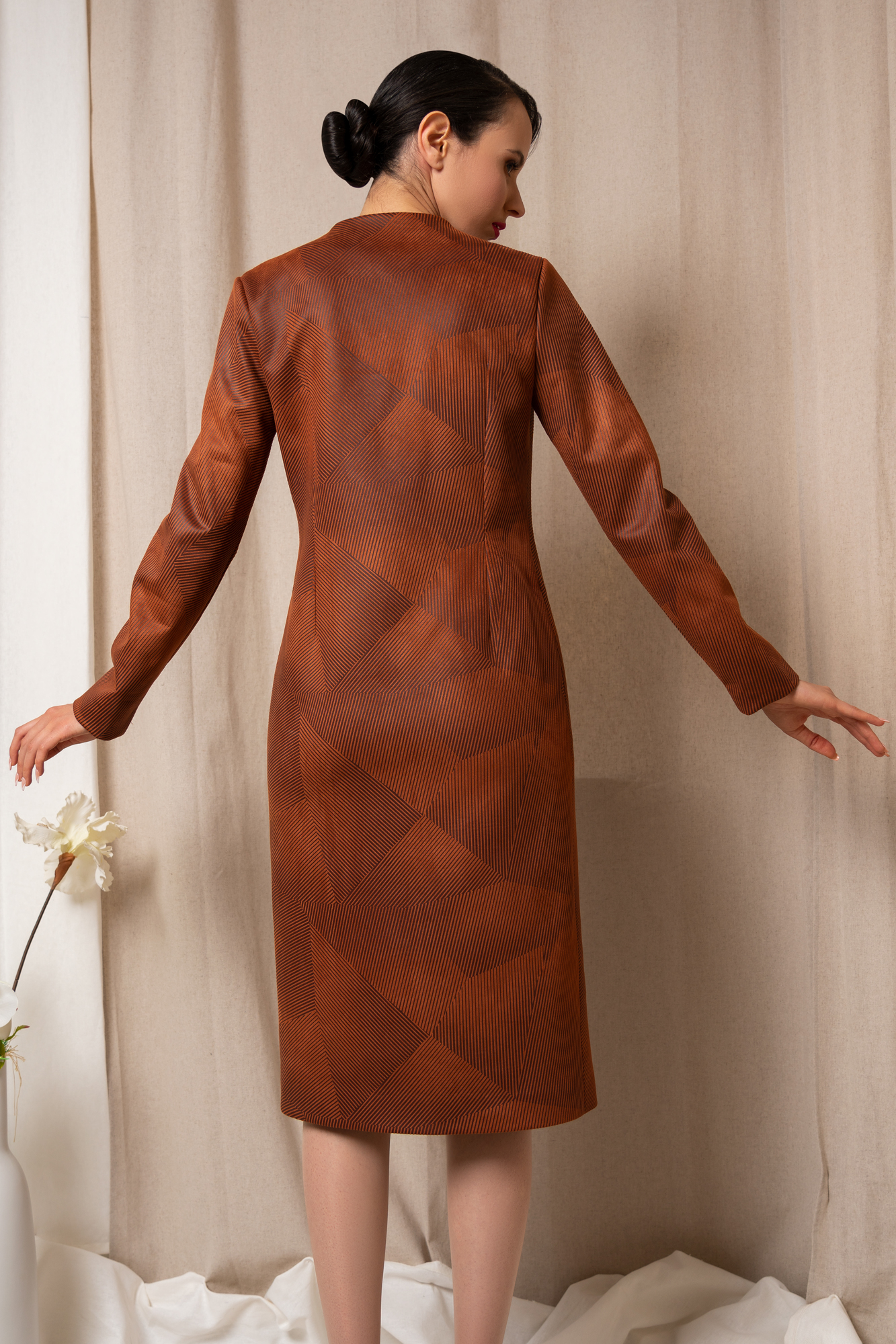 Textured Double Breasted Tobacco Brown Dress