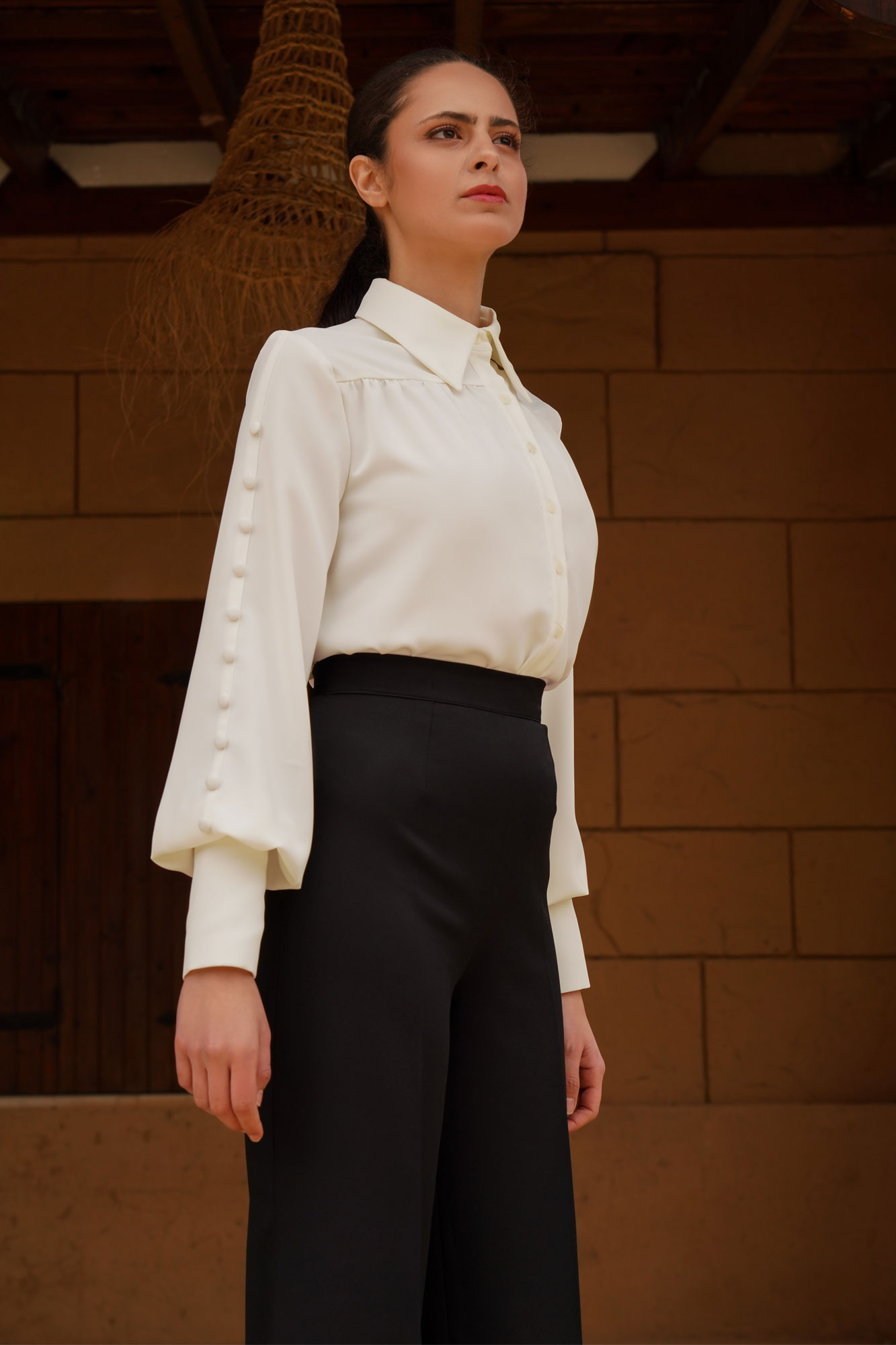 Cornsilk Puff Sleeve Shirt With Buttons