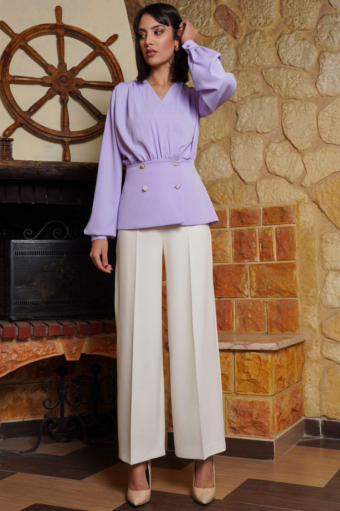 Draped Neckline Lilac Shirt