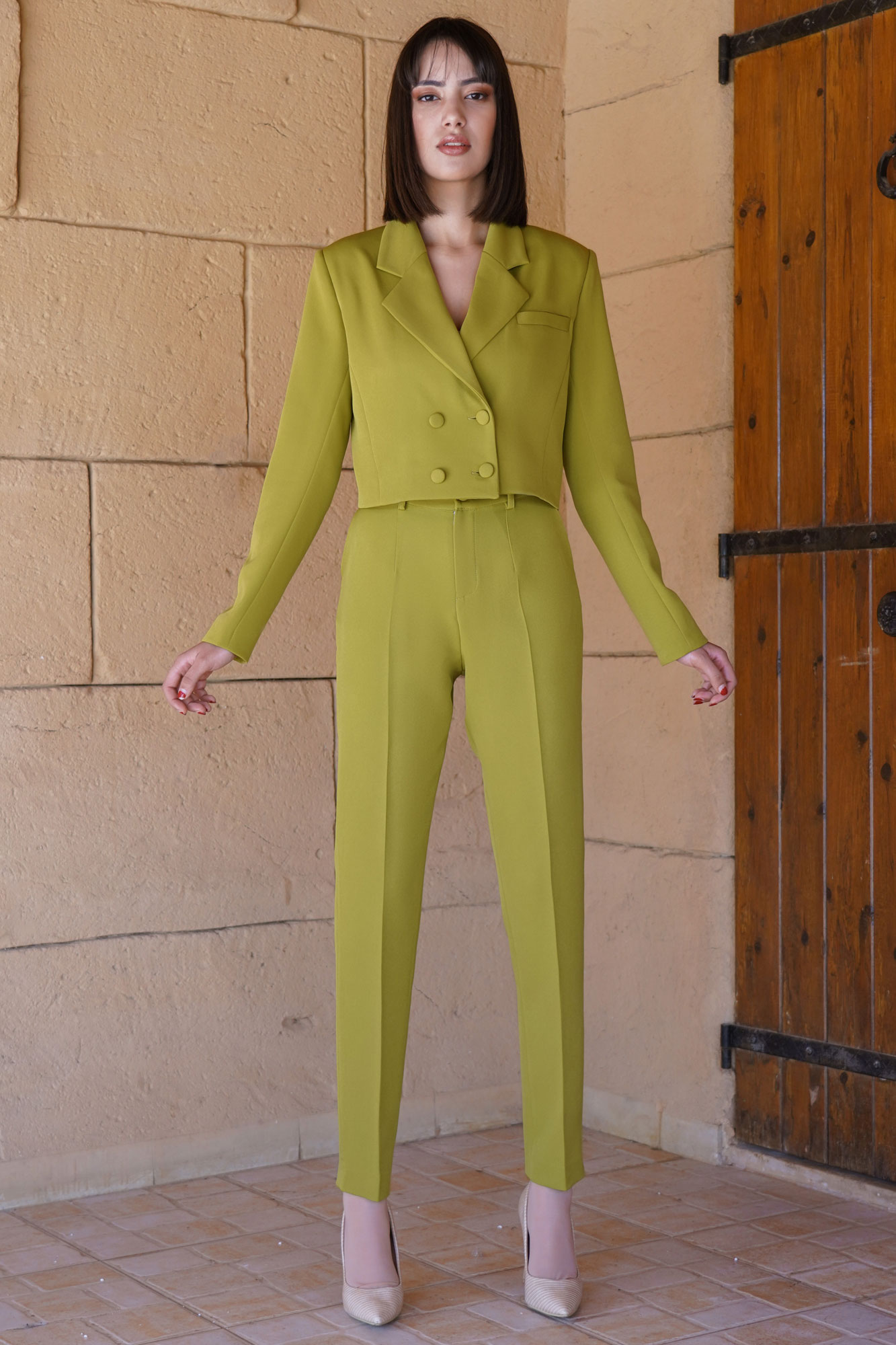 Green Croped Tailoring Blazer