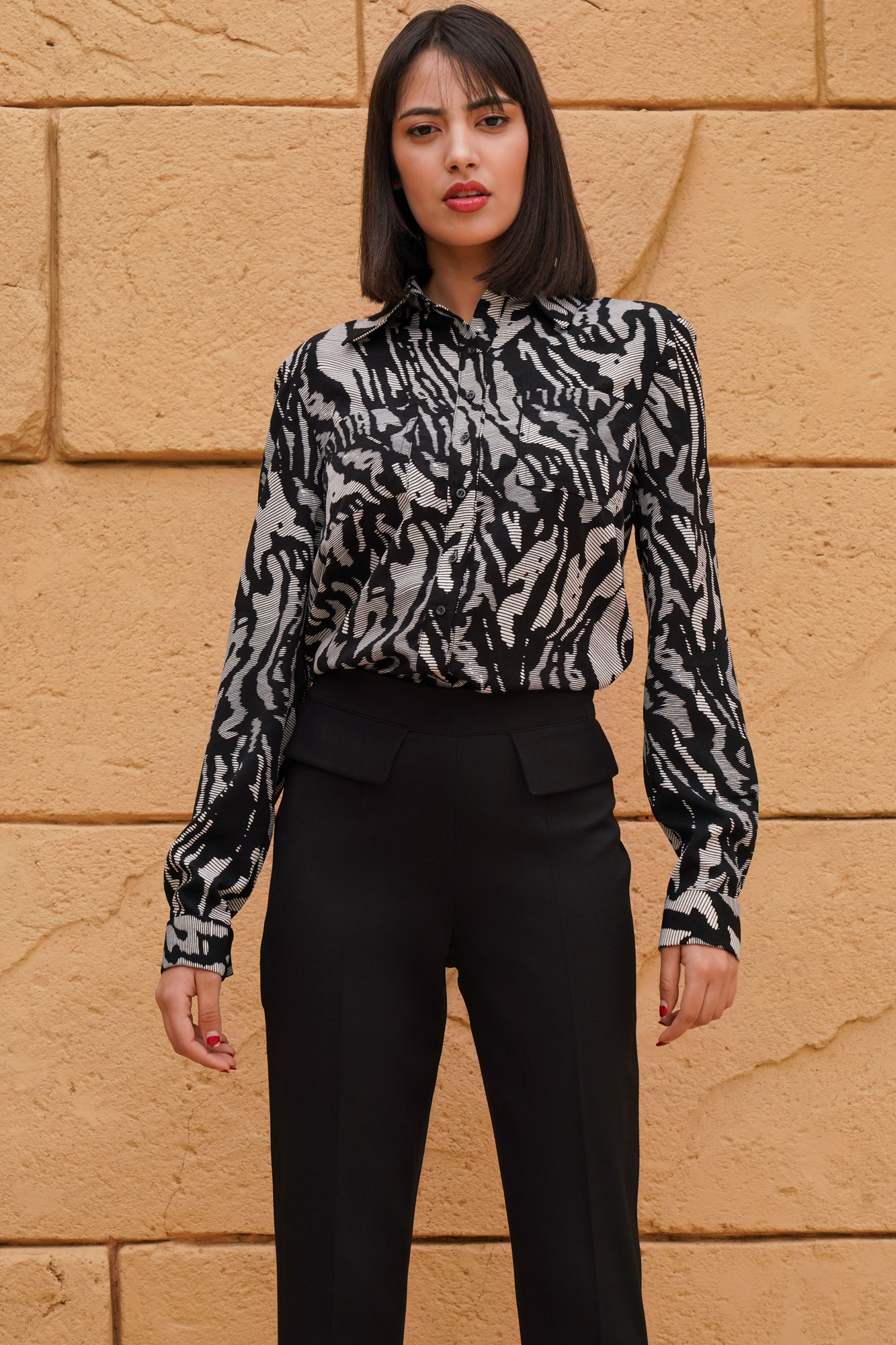 Monochrome Print Formal Shirt And Black Pants