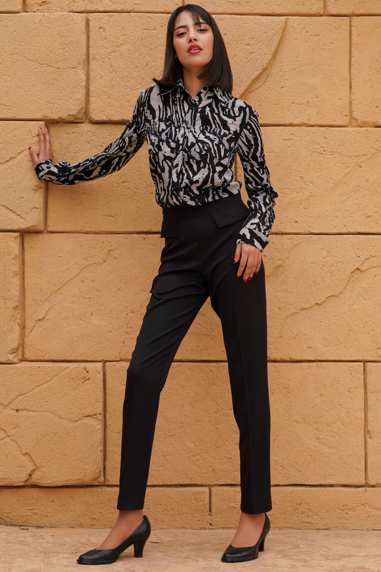 Monochrome Print Formal Shirt And Black Pants