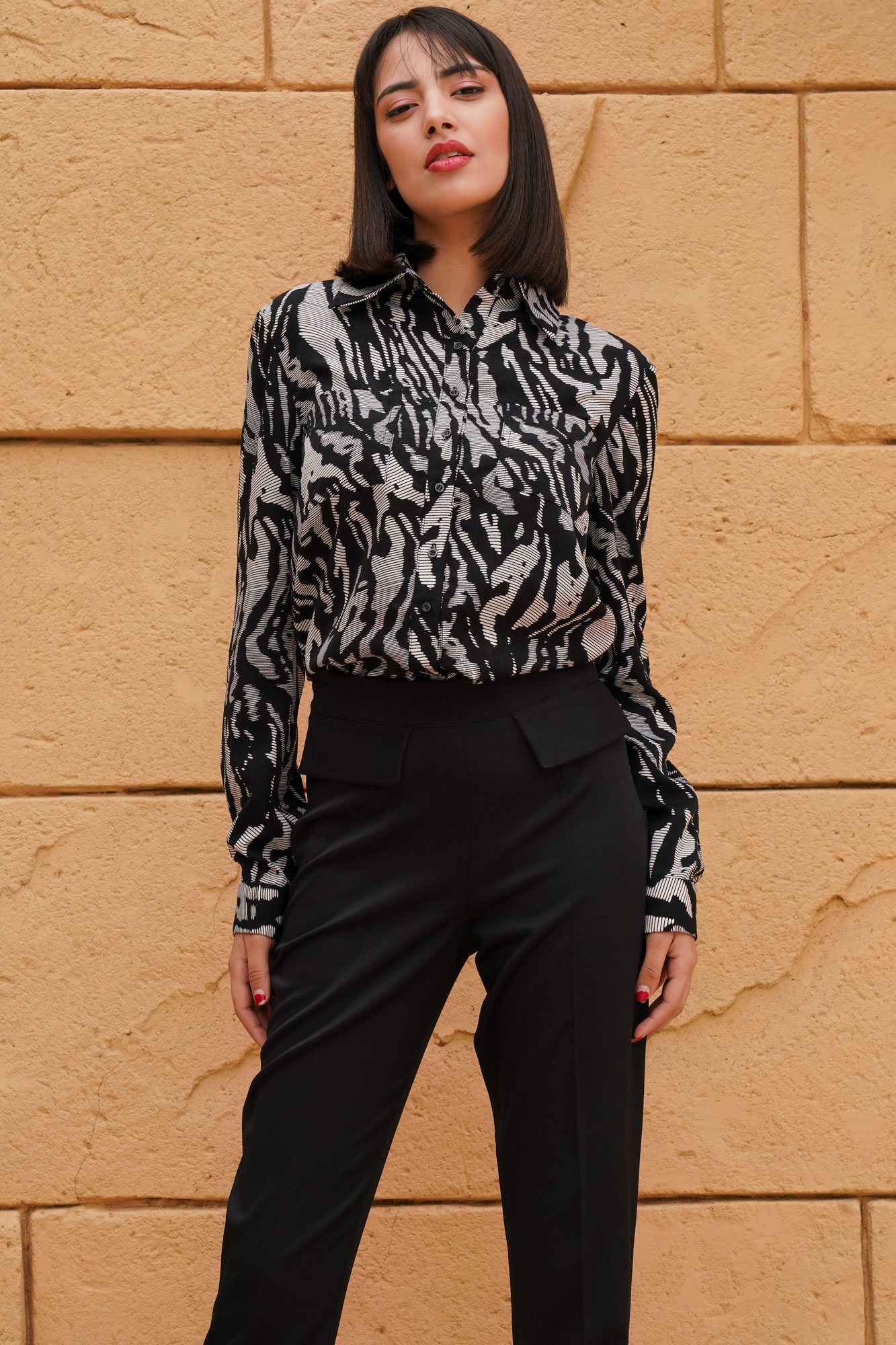 Monochrome Print Formal Shirt And Black Pants