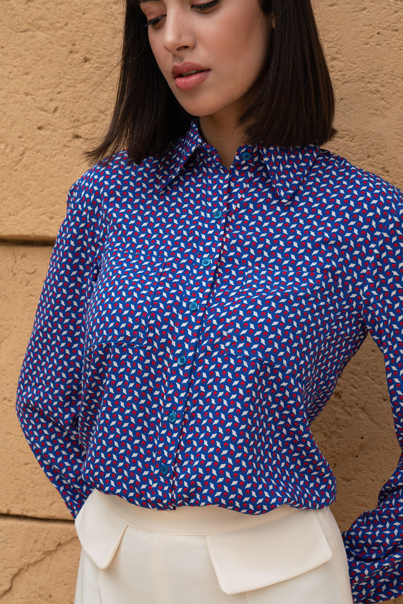 Navy Sea Geometric Print Formal Shirt