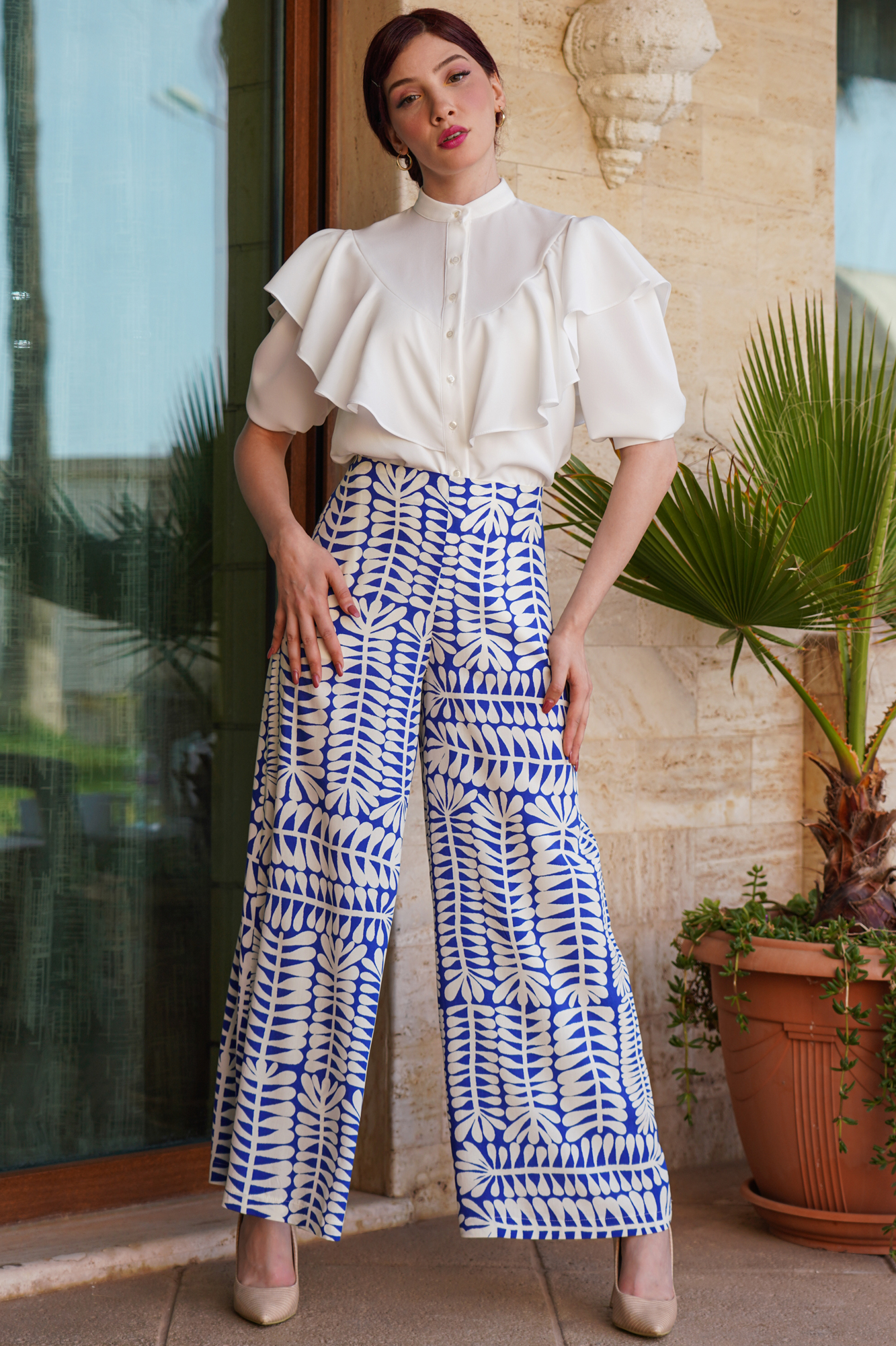 Ruffle-trim Button-up Shirt In White