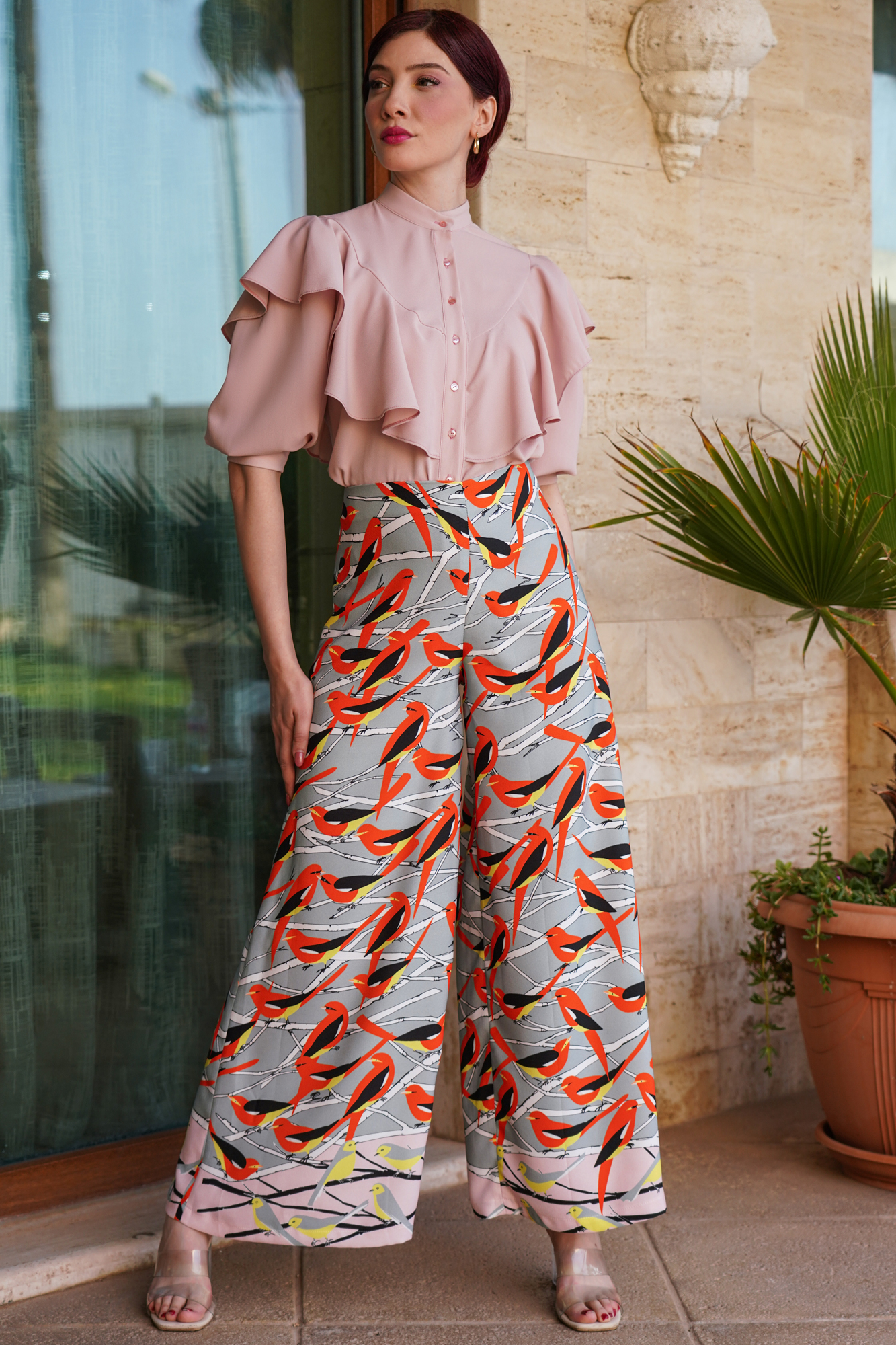 Super Wide Leg Orange Printed PantsSuper Wide Leg Orange Printed Pants