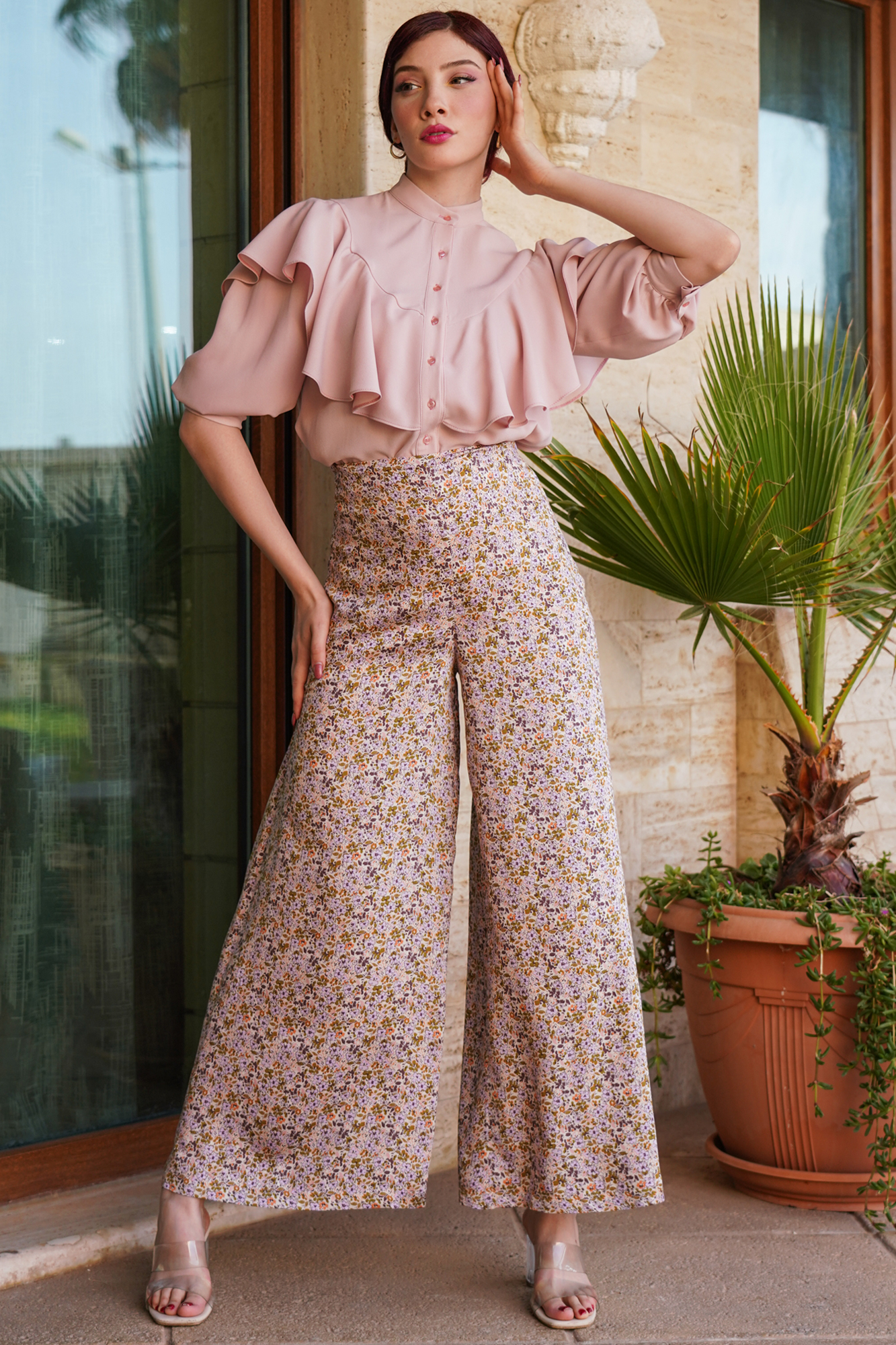 Super Wide Leg Pastel Printed Pants