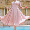 Empire Waist Pink Dress With Voluminous Skirt