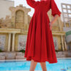 Empire Waist Red Dress With Voluminous Skirt